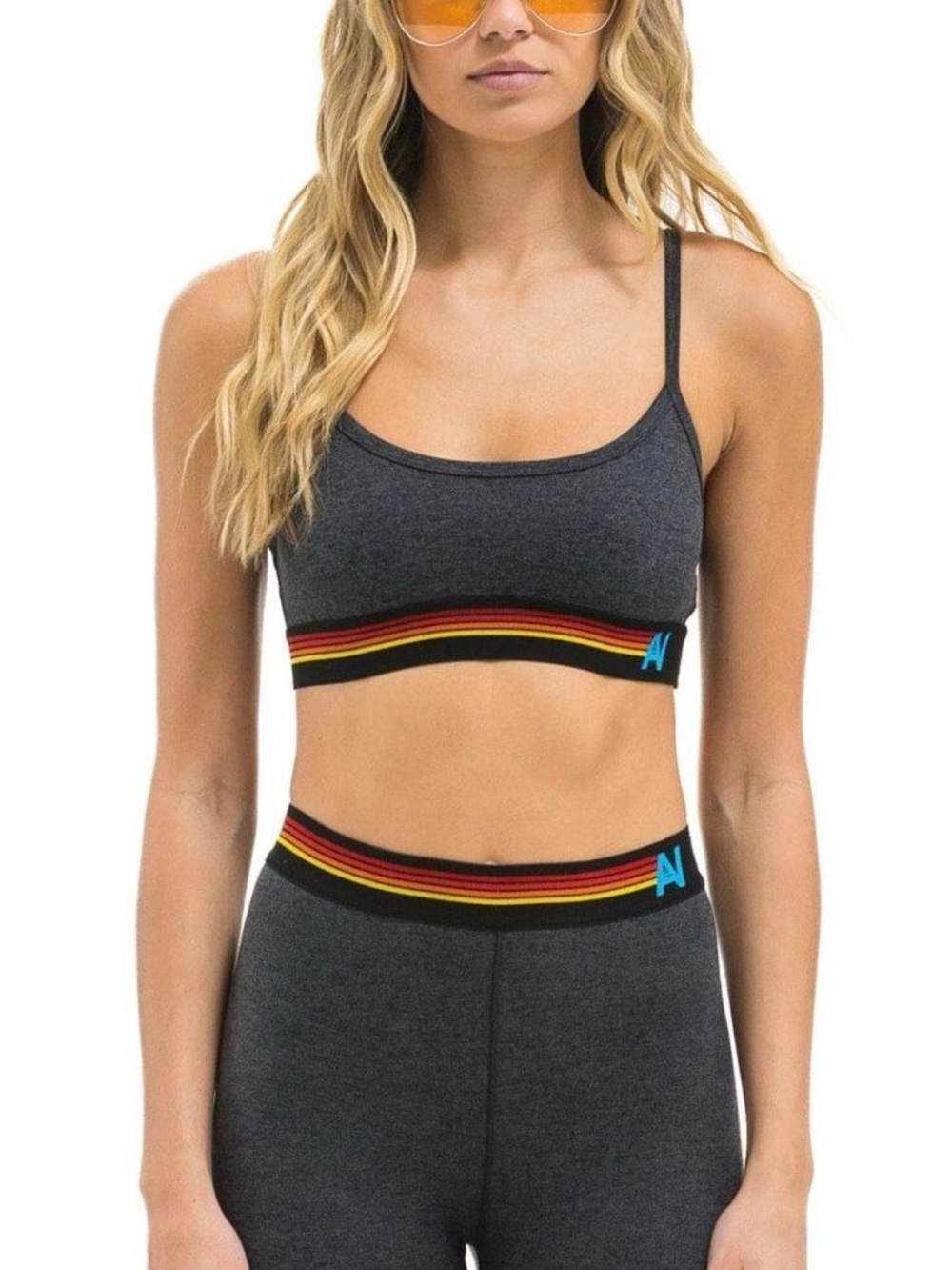 Aviator Nation Charcoal Grey Bralette w/ Multicolor Stripe Trim! NWT size Small